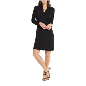 Nic and Zoe Ruffled Collar Knit Shift Dress Size Medium Black Minimalist